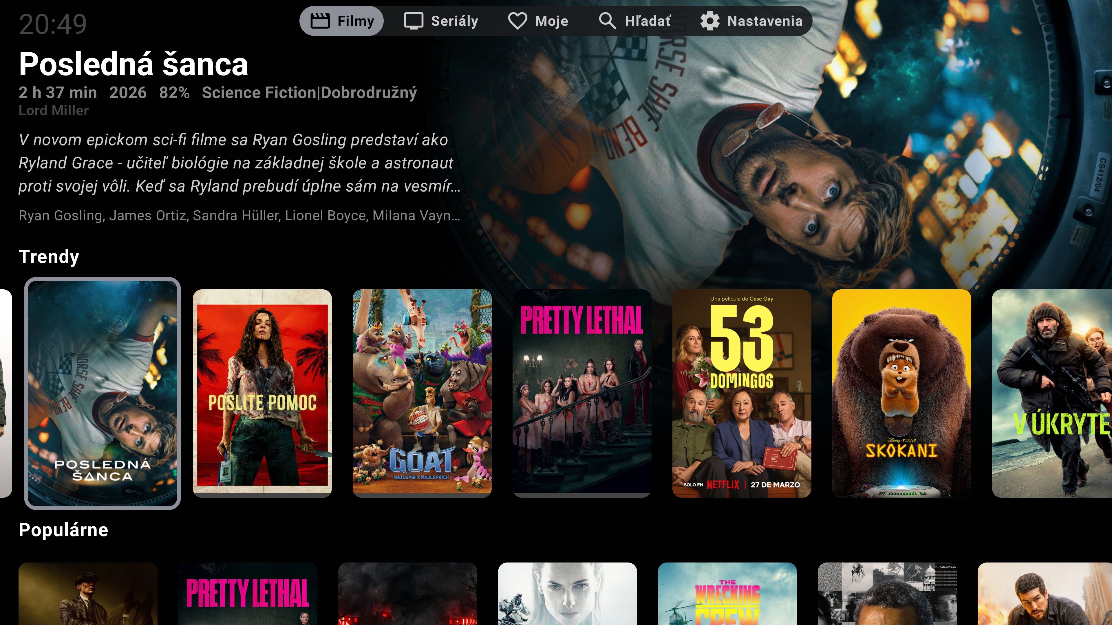 Úvodné okno aplikácie Stream Cinema