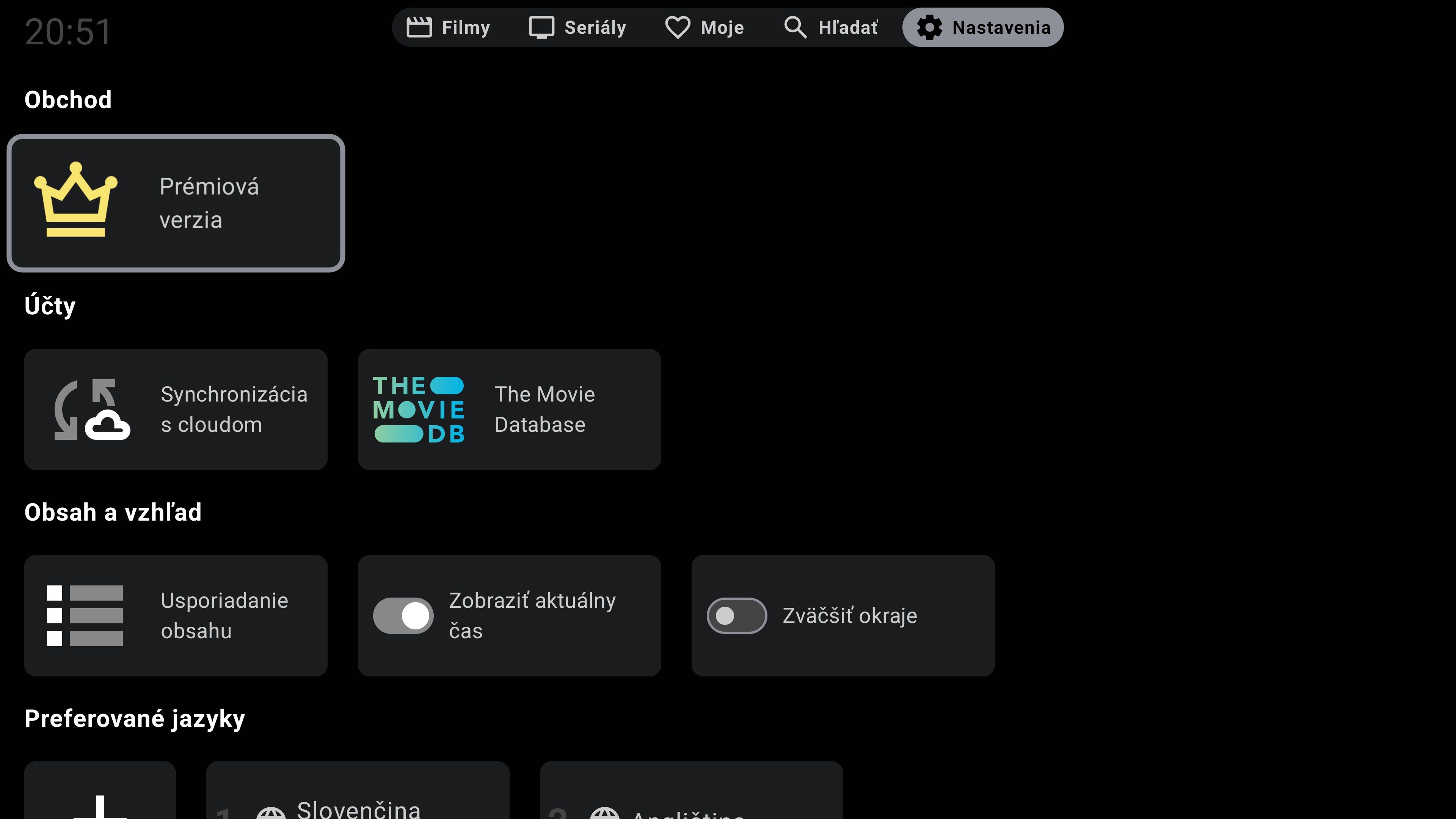 Premium verzia nastavenia